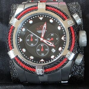 Invicta Men's 23049 Bolt Zeus Tria 53mm Chronograph Black Dial Red/Black Cable